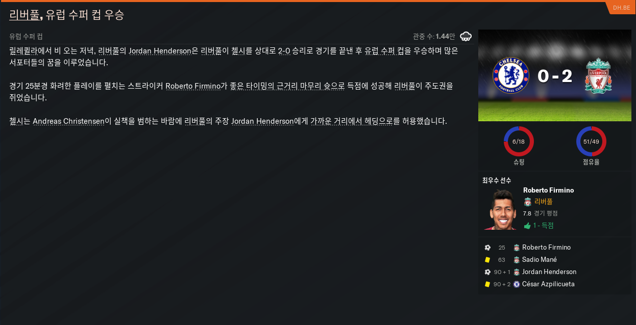 FM2019 - 리버풀 (유럽 슈퍼컵 vs 첼시) - 달소씨의 하루